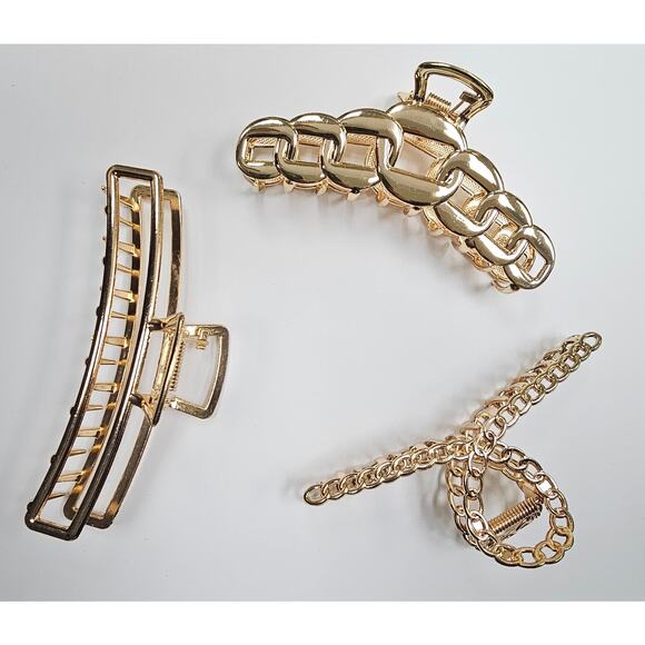 NEW Anthropologie Chic Gold Hair Clips - Set of 3 - Picture 1 of 5